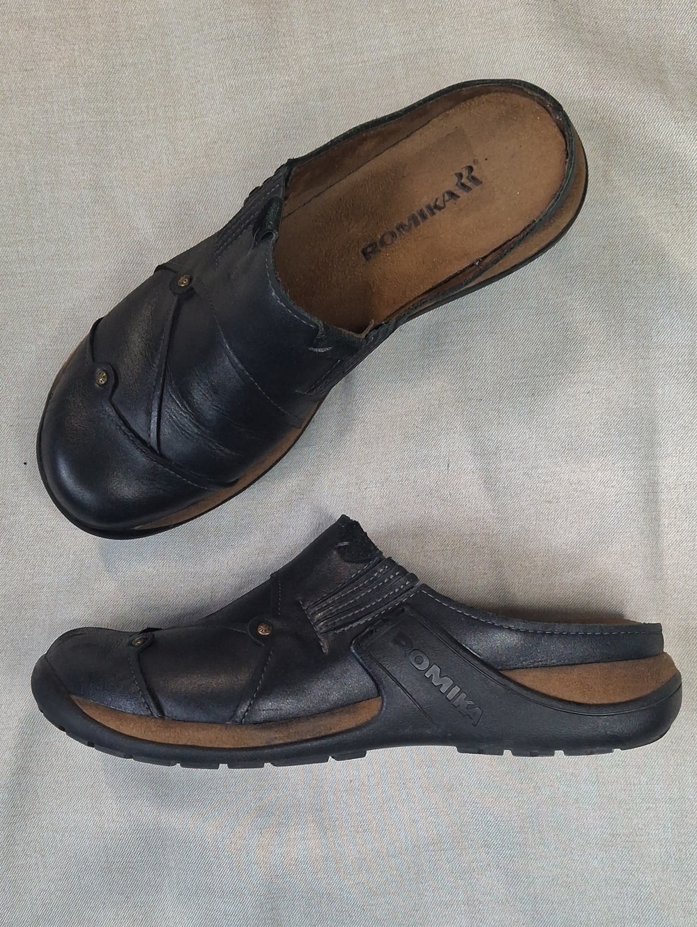 ROMIKA Milla 69 Black Leather Slip On Clogs Mules EU 40 US 9